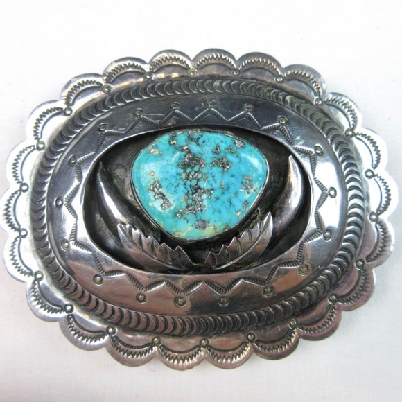 VTG Native American Silver Turquoise Belt Buckle - Picture 2 of 6